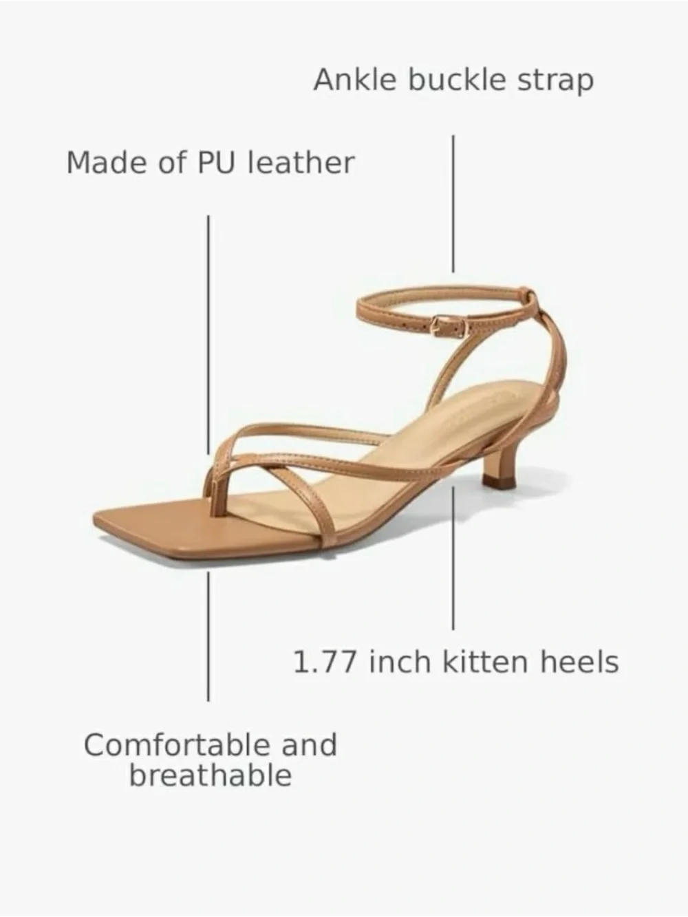 Coutgo Women's Square-Toe Strappy Sandals in Camel NEW in Box size 7